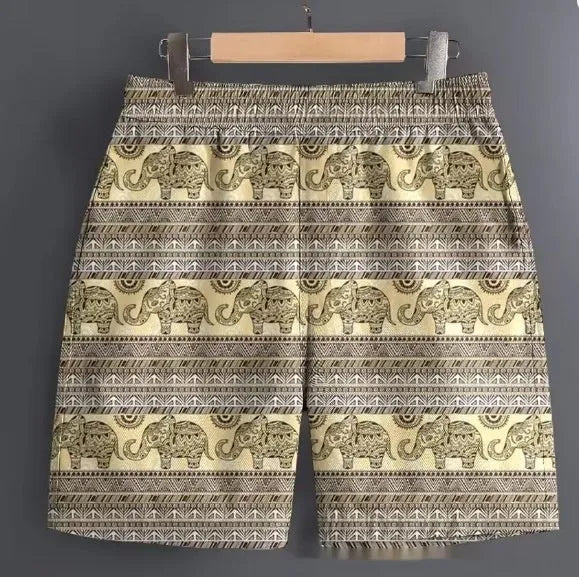 Men's casual polyester shorts in various patterns with Asian sizing from S to 5XL