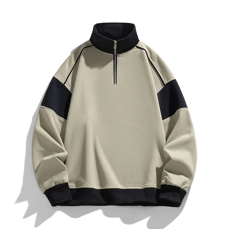 Men's corduroy drop shoulder sweatshirt with hood and loose lapels in rabbit fur fabric