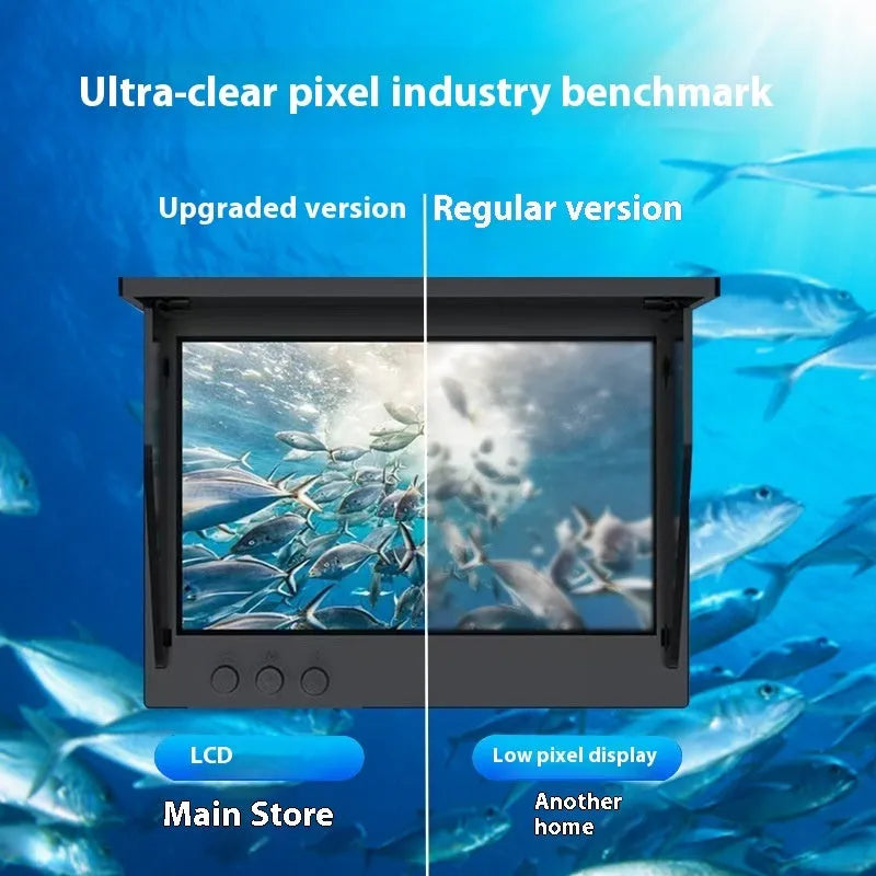 Underwater fish finder camera with 4.3-inch screen, showing a choice of 15, 20 or 30 metre cable options.