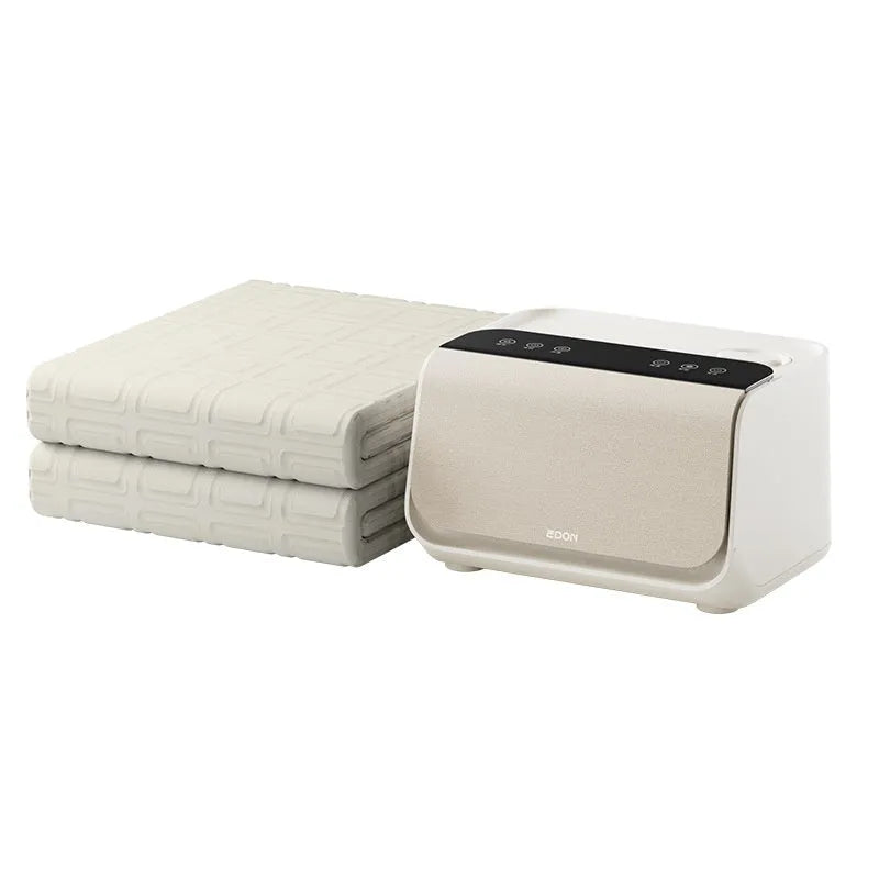 White waterproof electric blanket showing PVC and plush construction with smart host controller