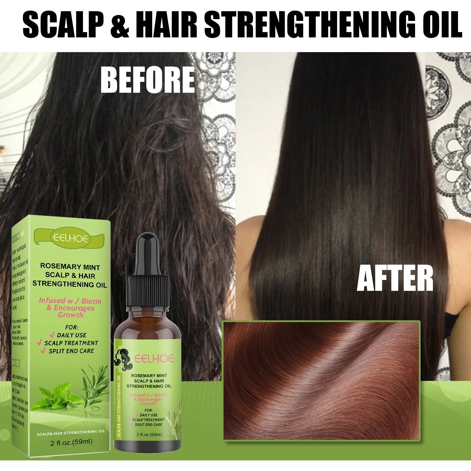 59ml bottle of Rosemary Mint Hair Growth Fluid with natural plant extracts for scalp care.