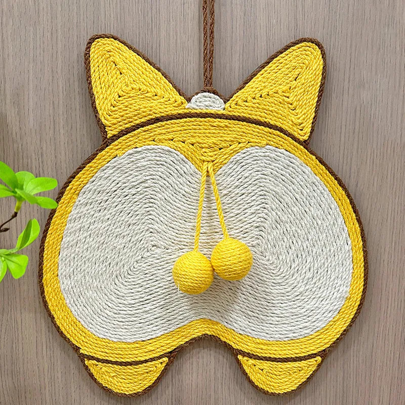 Yellow cat scratching board with Corgi design, 37x40cm sisal scratching pad with anti-slip base