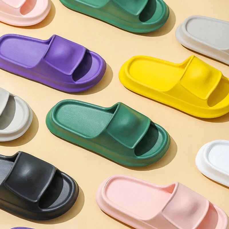 Soft EVA flip-flop slippers with a thick sole, shown in multiple colour options.