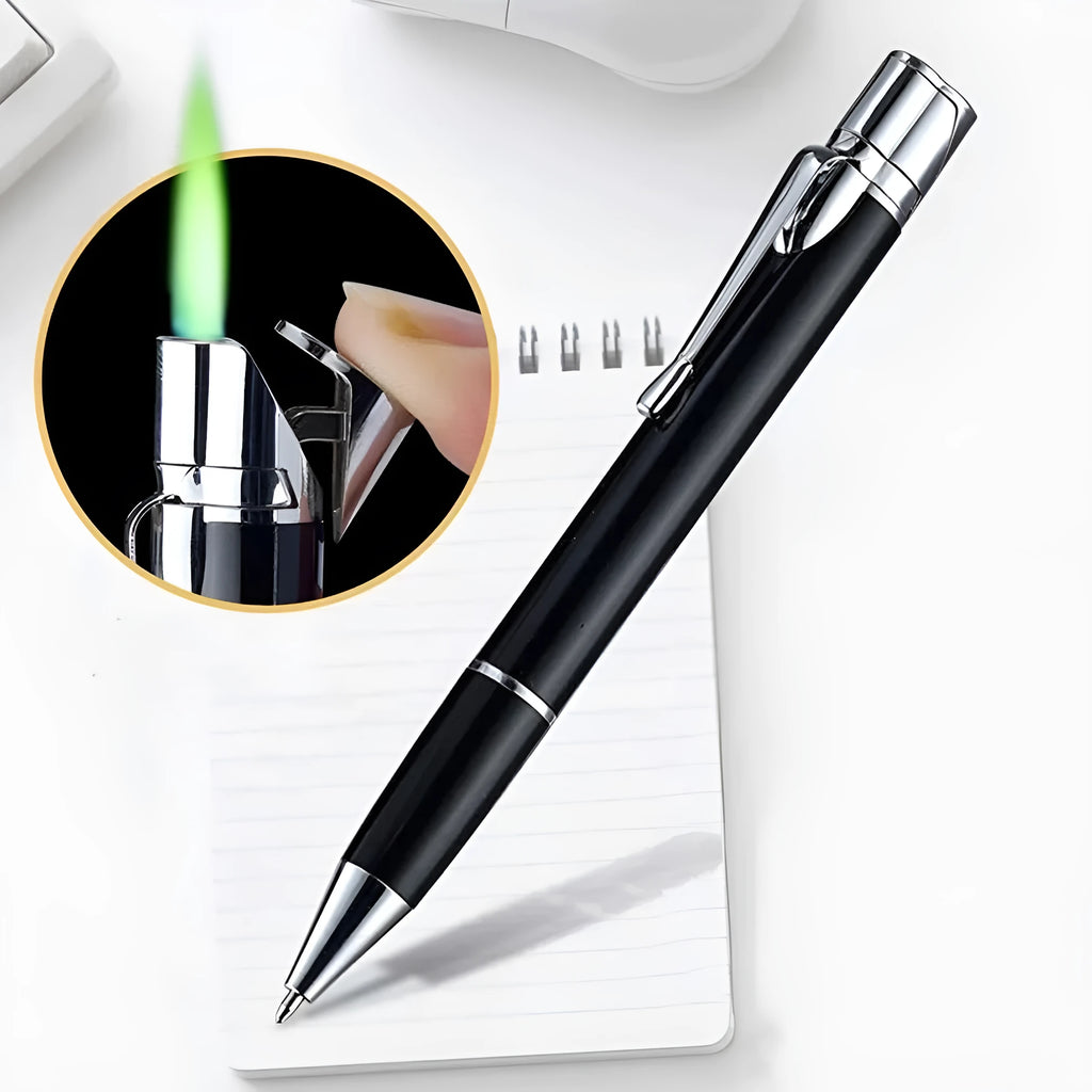 Windproof metal jet flame pen lighter in assorted colours on a key chain
