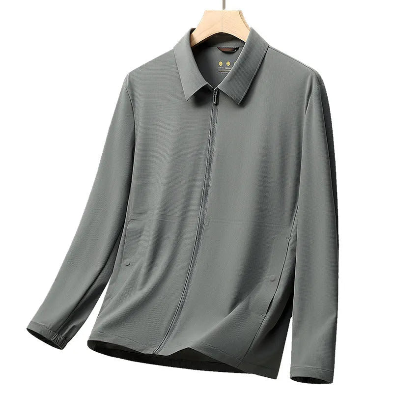 Summer lapel business jacket in ice silk fabric with sun protection in navy blue colour