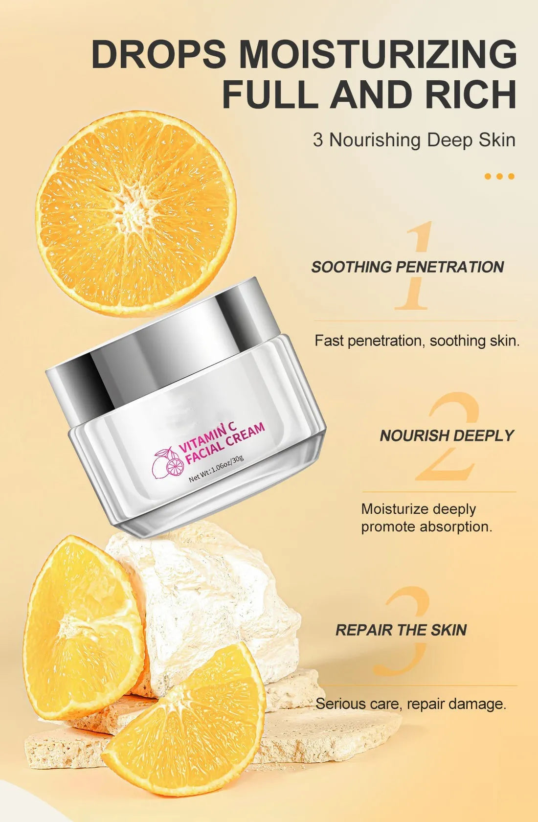 Vitamin C Face Cream 30g in square protective jar packaging