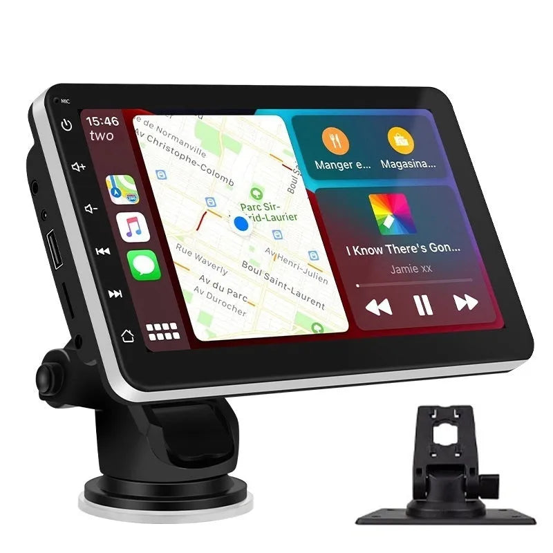 Wireless CarPlay car navigator with 7-inch OLED display and reversing camera on universal bracket