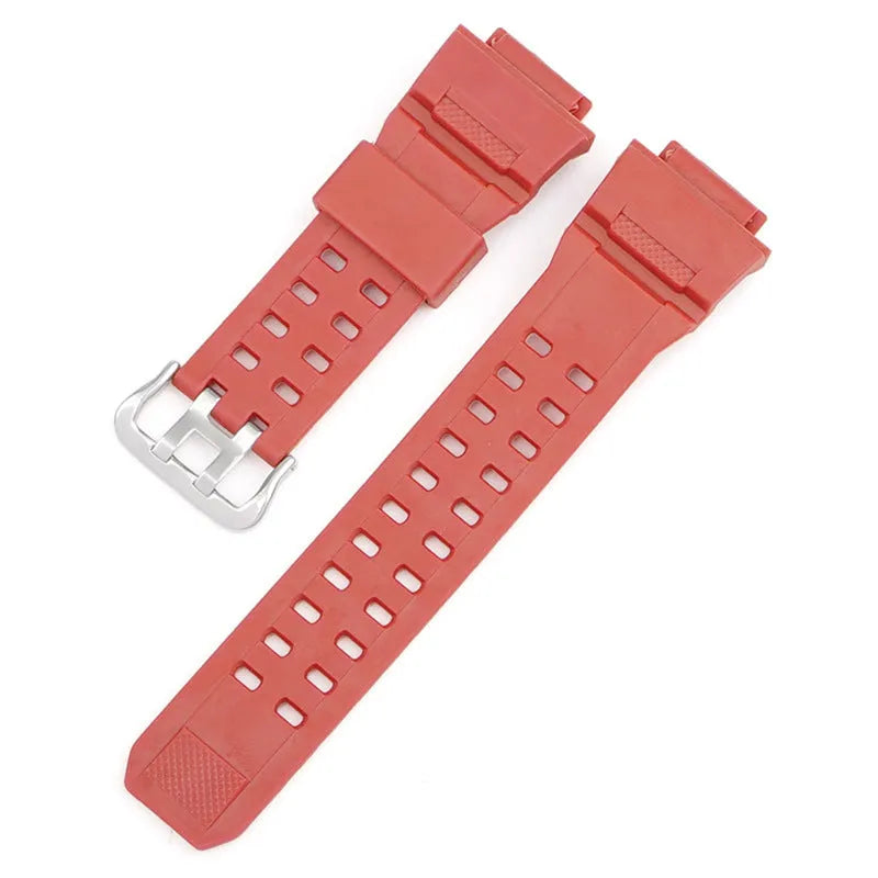 Camouflage pattern TPU watch strap with silver buckle showing 19cm length