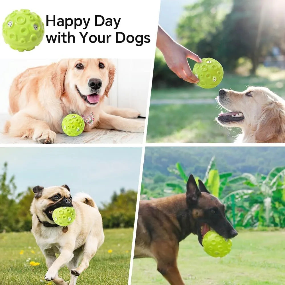 Durable natural rubber dog ball toy with textured surface and squeaker for aggressive chewers.