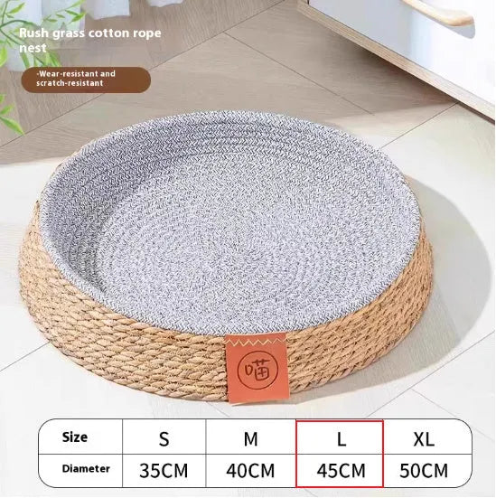 Natural rattan woven cat bed in nest design available in four different sizes