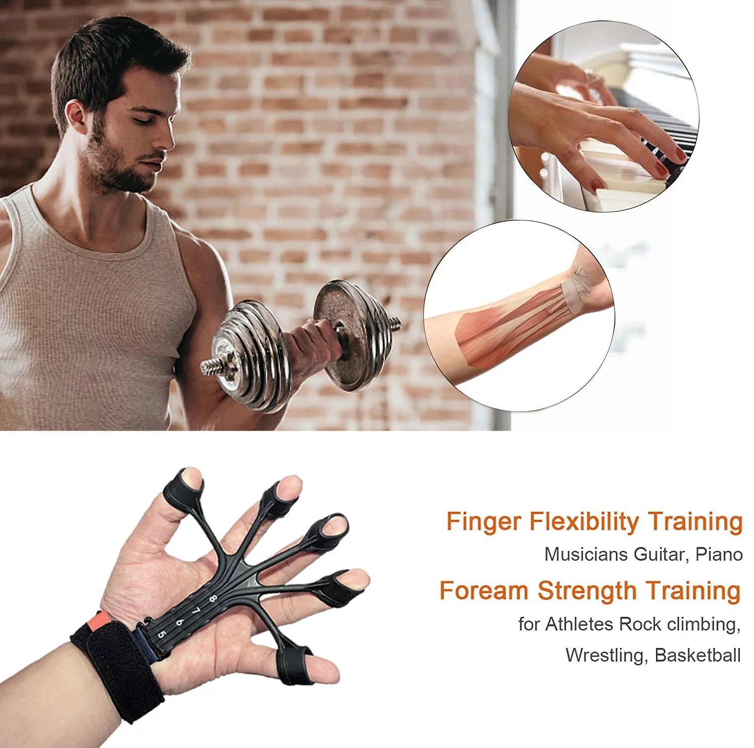 Black and grey silicone finger rehabilitation trainer with adjustable tension belts