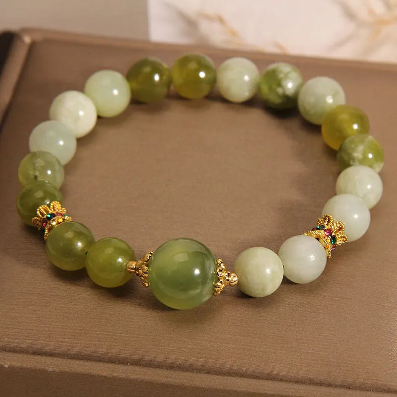 Xiuyan jade green women's bracelet with original mori-style design crafted from genuine jade stone