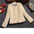 Women's short faux fur top in street fashion style with regular sleeves available in white black and beige sizes S to 9XL
