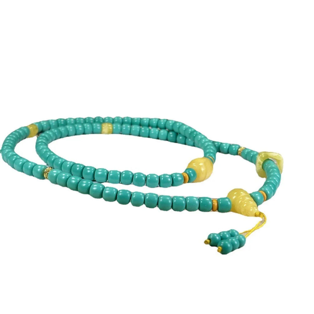 Turquoise mesh flower pendant necklace with adjustable ball bead chain