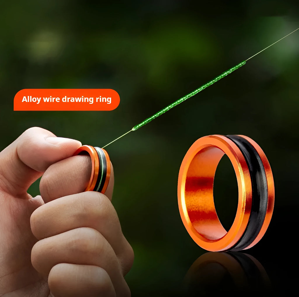 Silver and orange alloy fishing hand guard pull loop tool with a non-slip grip.