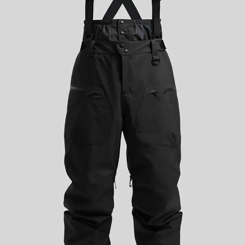 Men's waterproof ski pants with thickened straps in black, brown, khaki, or navy blue