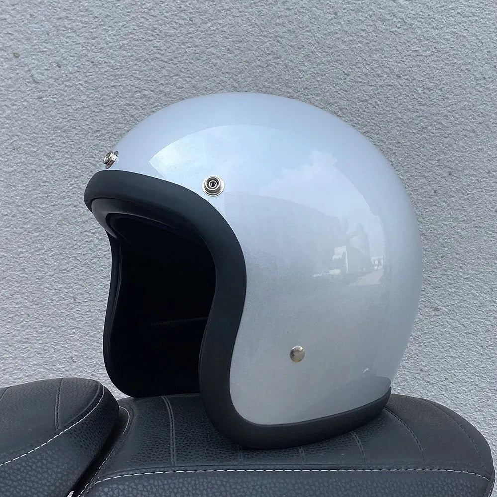 FRP retro half motorcycle helmet shown in cement grey colour for electric motorcycle commuting