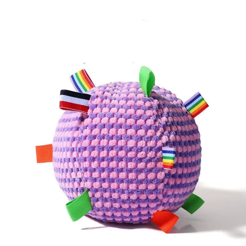 Blue and yellow two-tone pineapple lattice texture dog ball ring toy on white background