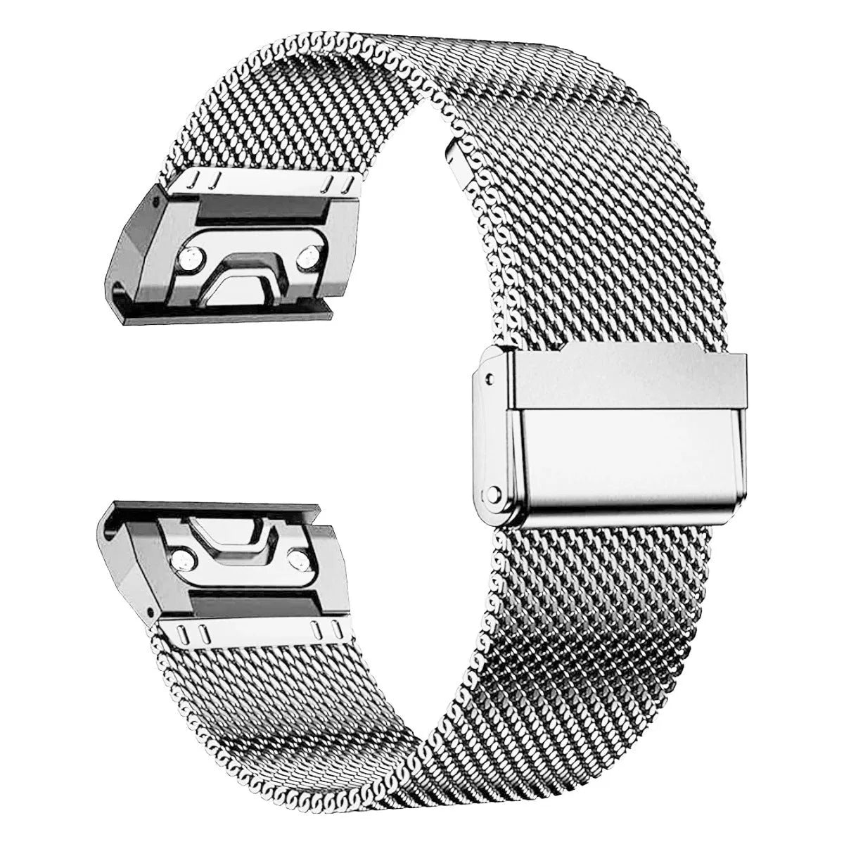 Stainless steel card strap watch band for Garmin Fenix smartwatch in silver finish