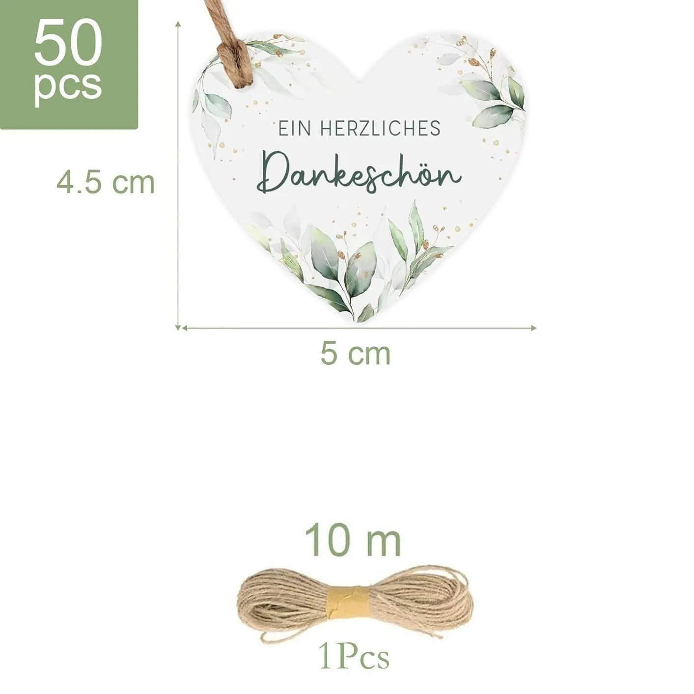 50 flower and heart-shaped paper gift tags in two colour style options, laid out flat.