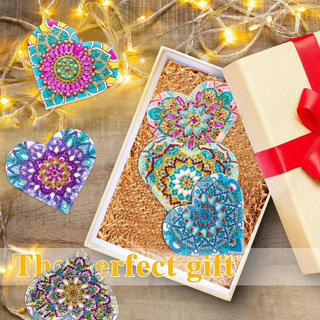 Six handmade PU leather bookmarks with crystal flower decorations in modern frameless design