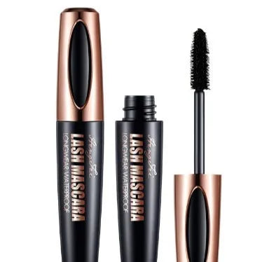 Black waterproof curling mascara with smudge-resistant formula in colour box packaging