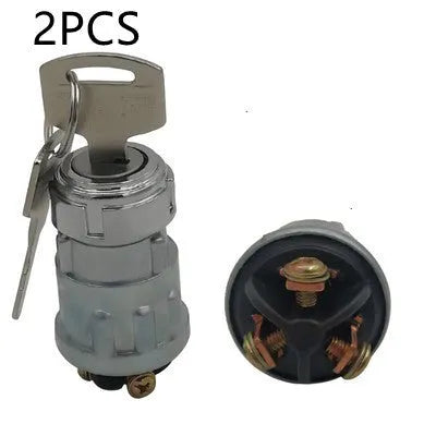 Copper ignition switch and key for trucks and forklifts on a white background.