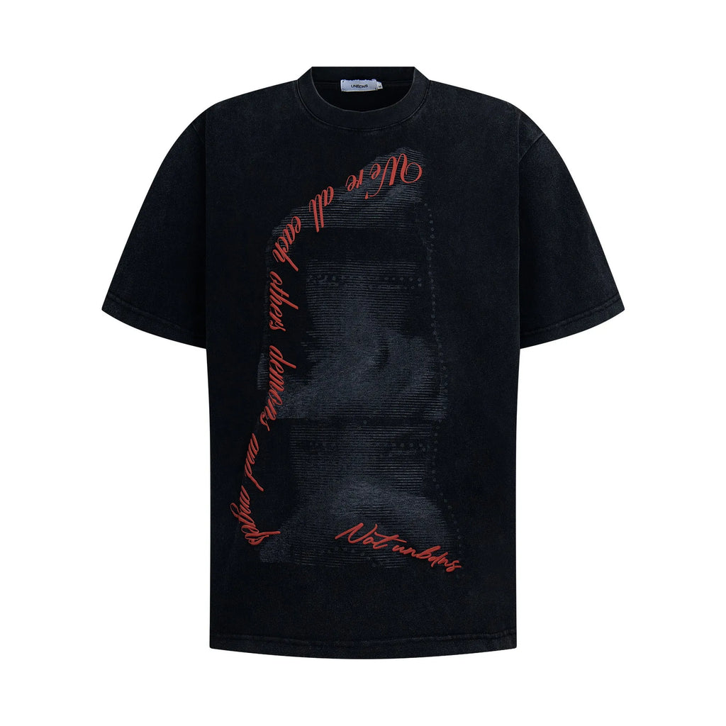 Black cotton blend men's loose fit short sleeve T-shirt with washed vintage finish