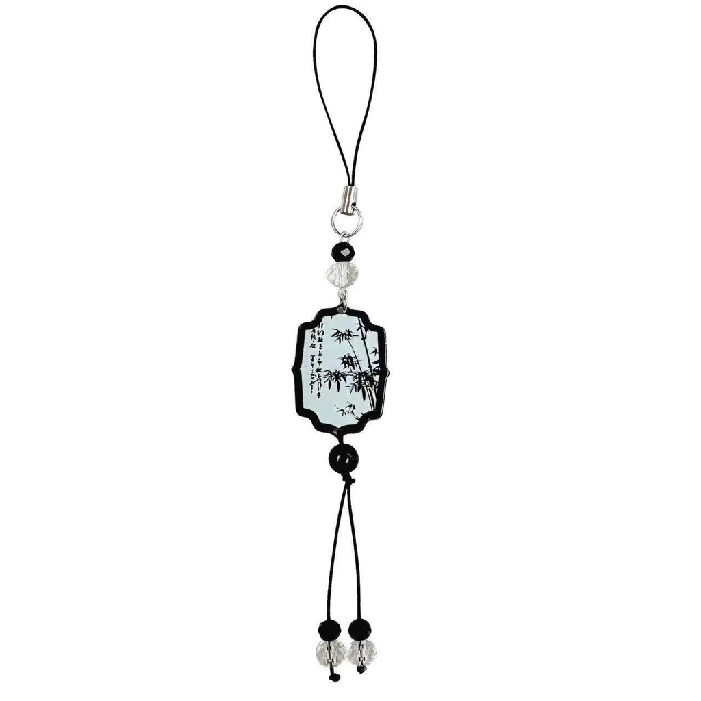 Guofeng Chinese style bead pendant keychain with floral pattern in Fan or Poetry colour.