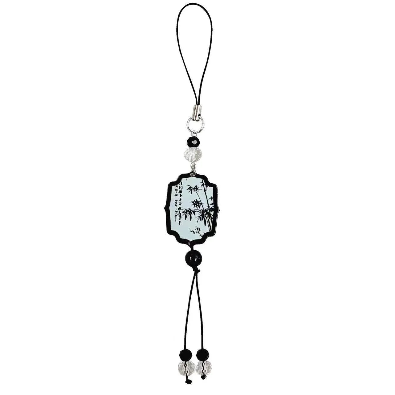 Guofeng Chinese style bead pendant keychain with floral pattern in Fan or Poetry colour.