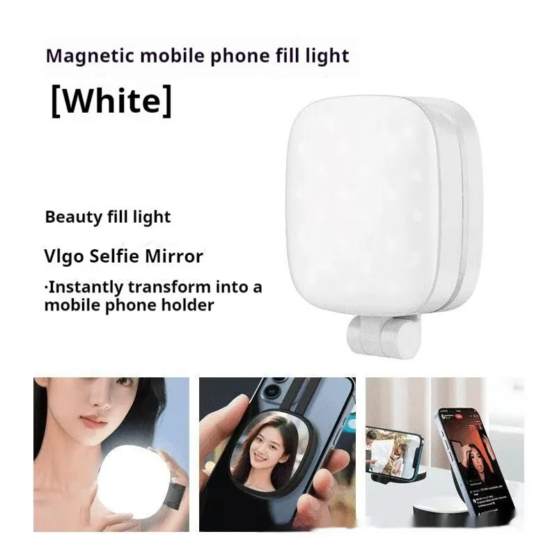 Black and white mobile phone selfie fill light with magnetic attachment and adjustable colour temperature settings