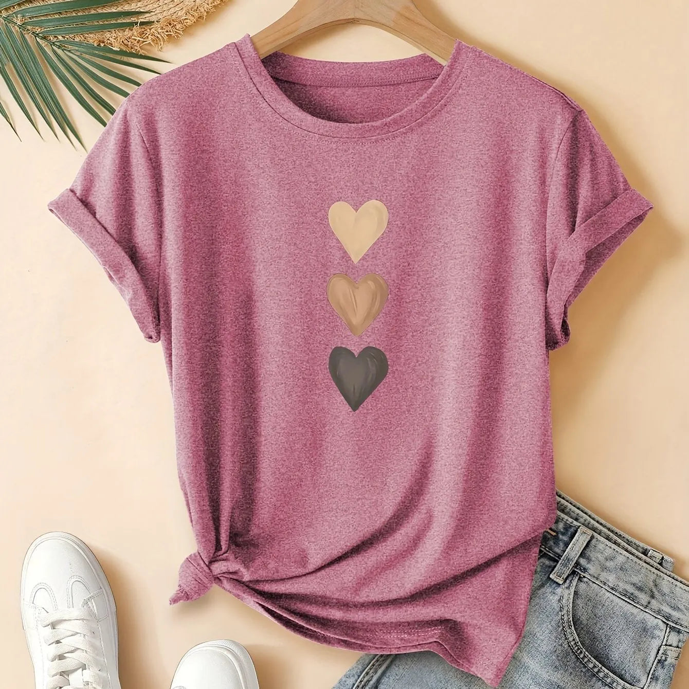 Women's pure cotton short sleeve T-shirt with Chinese art retro print in dark grey colour
