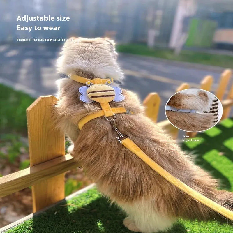 Bee shape teddy design cat lead in polyester with strap and rope sections