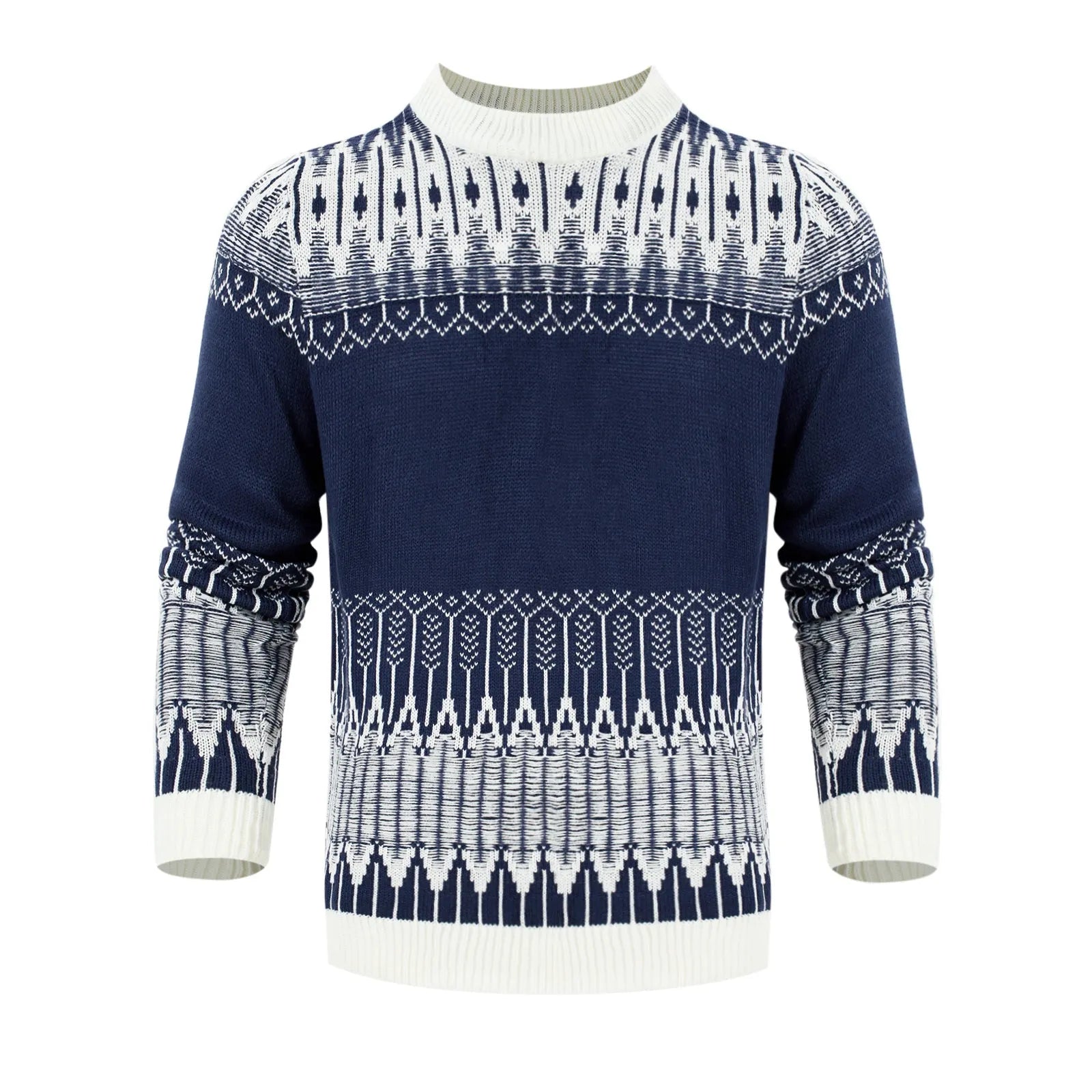 Men's cotton blend knitted pullover sweater in crew neck style with long sleeves