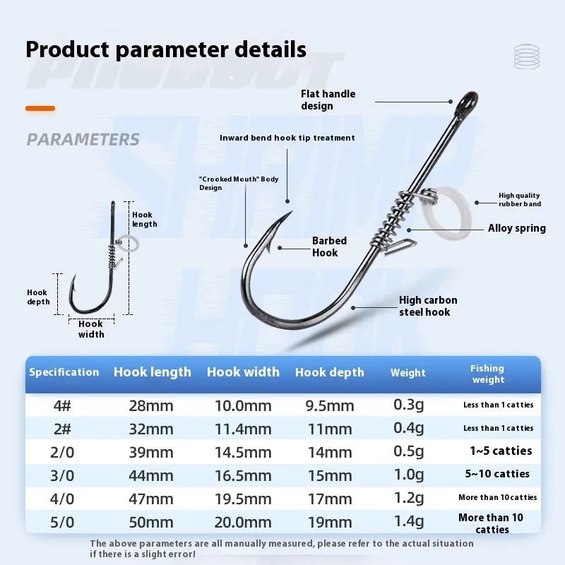 Spring rubber band sea fishing lure for live shrimp with barbed hook, available in multiple sizes