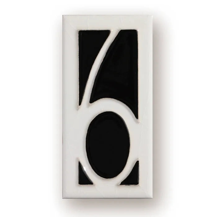 Handmade retro-style ceramic door number plaque with enamel finish, shown with the number 5.