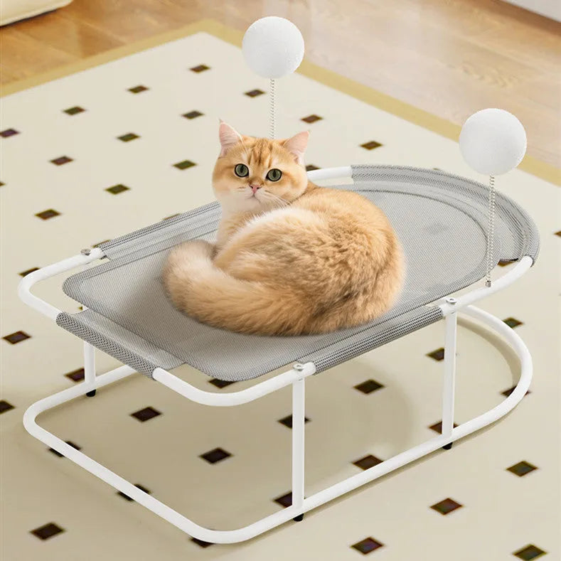 Large grey fabric cat kennel with breathable bracket design for indoor pet use