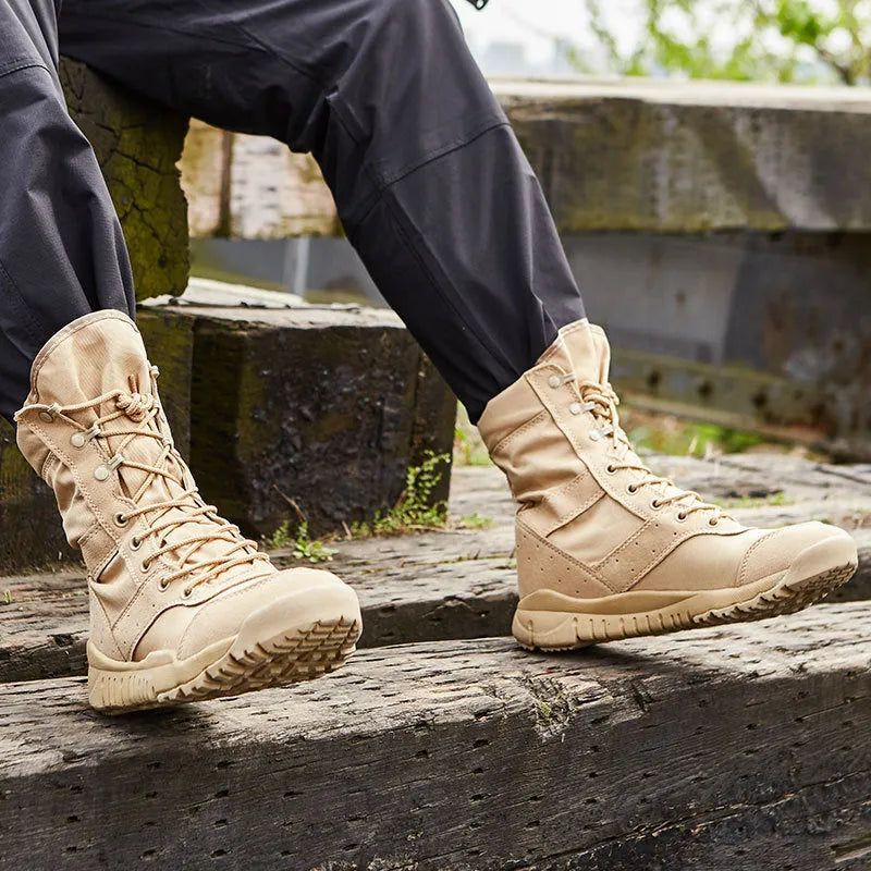 Summer Yulong Combat Boots in black or sand colour for outdoor climbing and tactical desert use