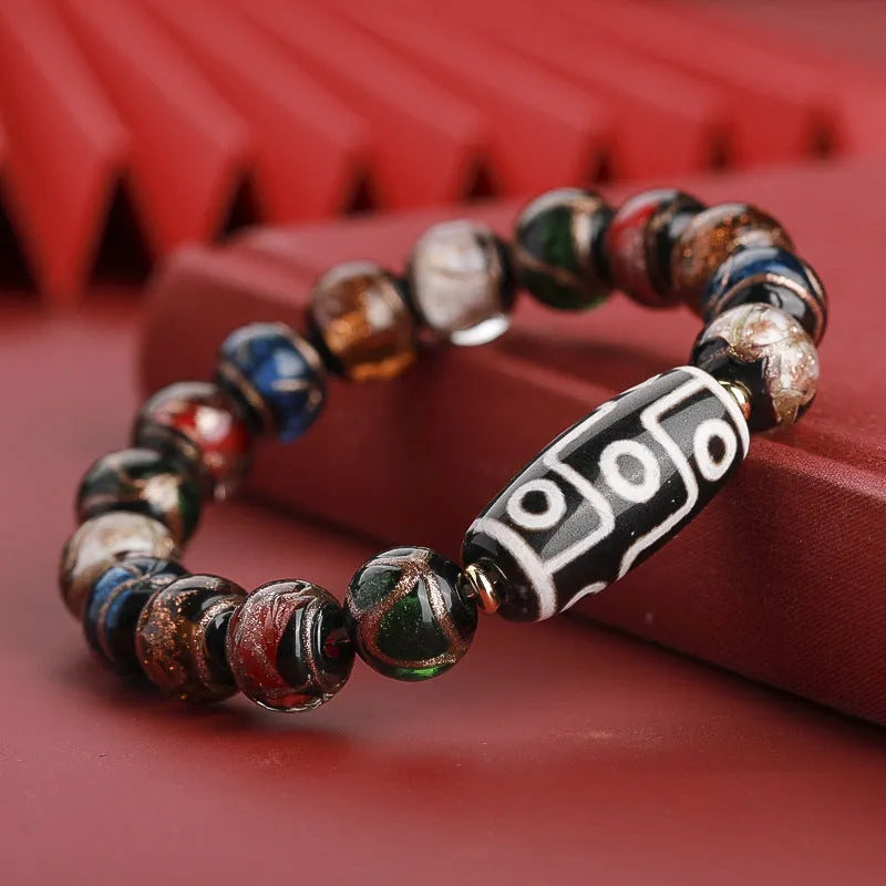 Ancient Chinese style coloured glaze bracelet with snake motif and multi-colour beads