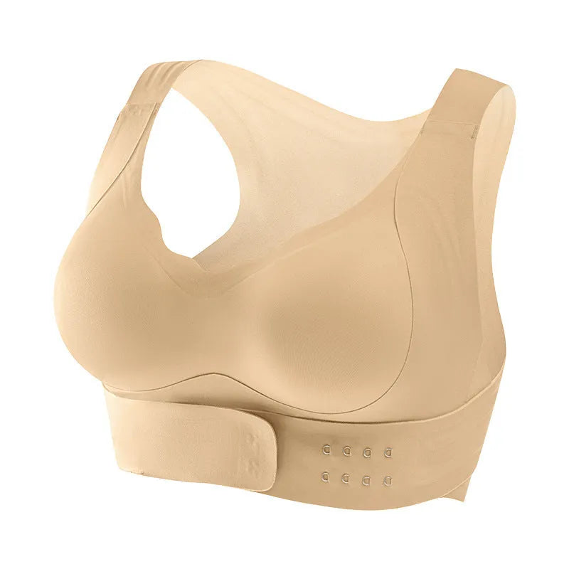Women's front clasp sports bra with cross back design for yoga and exercise