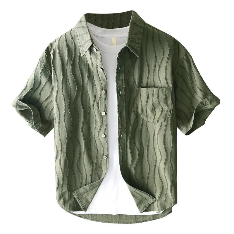 Men's apricot coloured pure cotton short sleeve casual shirt with loose fit
