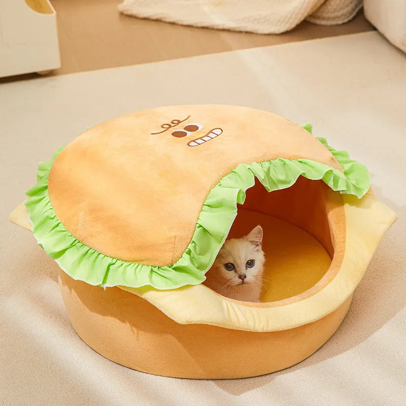 Medium size foldable cat kennel with enclosed winter design shown in assembled configuration