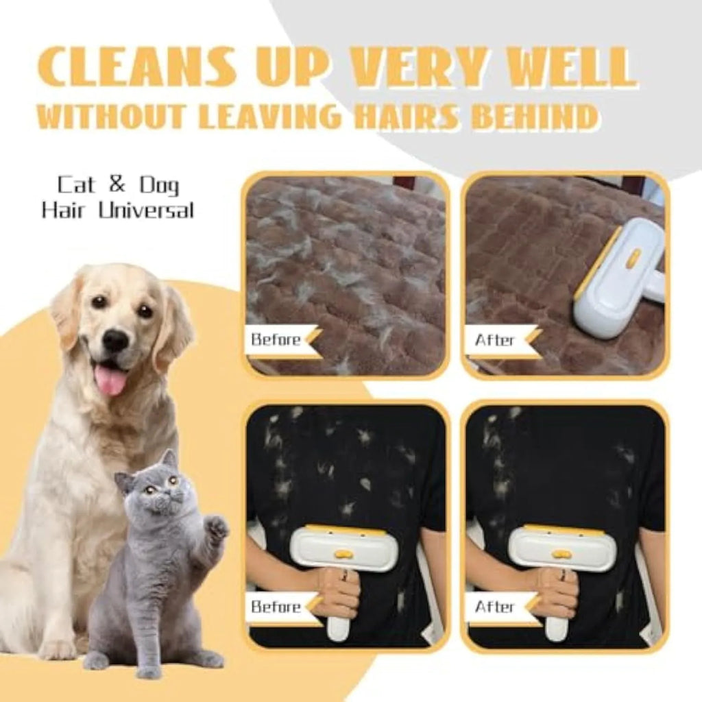 Portable pet hair remover with yellow duck design and polyester bristles for furniture and car seat cleaning