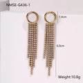 Gold electroplated stainless steel fashion earrings with heart, star, and geometric tassel design.