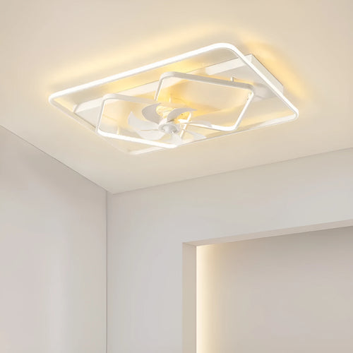 Modern thin-blade ceiling fan with integrated light fixture in a contemporary style.