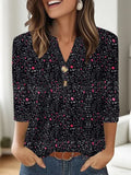 Women's casual V-neck t-shirt with 3D printed pattern showing loose-fit Asian sizing
