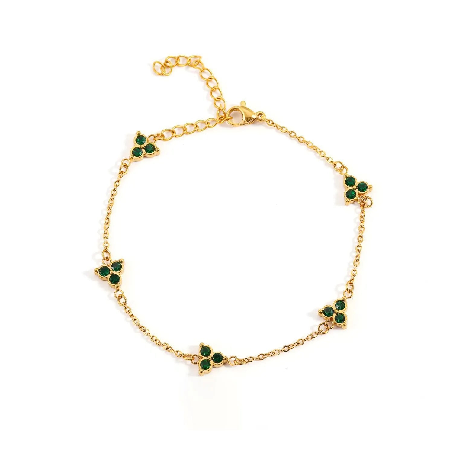 Stainless steel women's bracelet with three triangular diamond motifs set with colourful zircon stones.