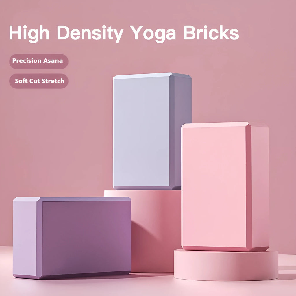 Solid colour EVA foam yoga block measuring 23x15x7.6cm with textured ridges for grip