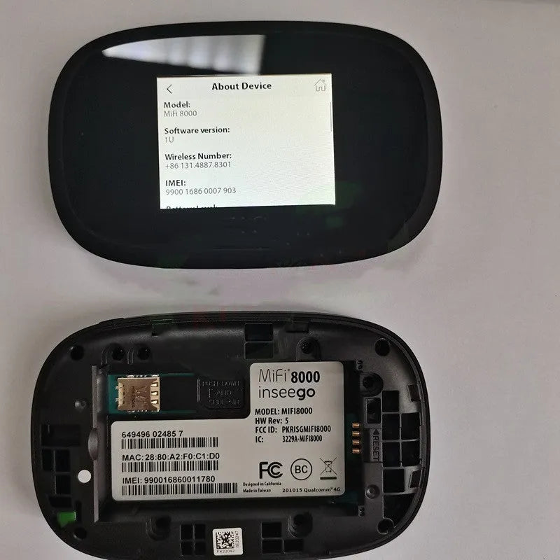 Black MIFI8000 portable 4G wireless router with compact design for mobile internet hotspot.