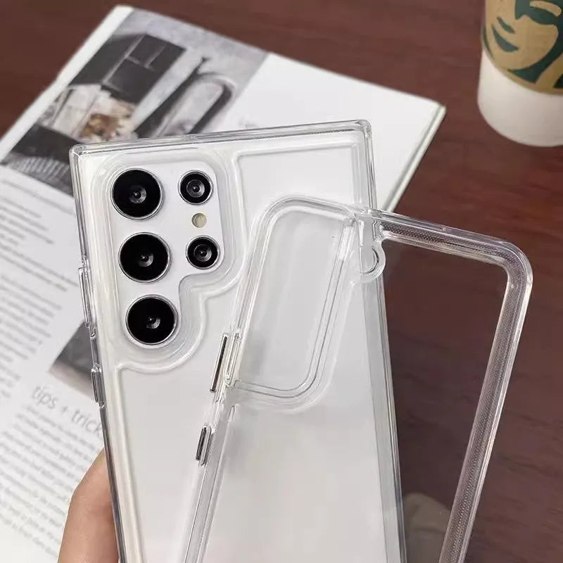 Transparent acrylic airbag drop-resistant phone case for Samsung S24 in transparent black colour